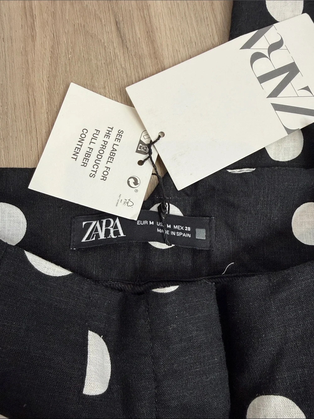 Zara high waisted linen blend polka dot tapered dress pants size medium